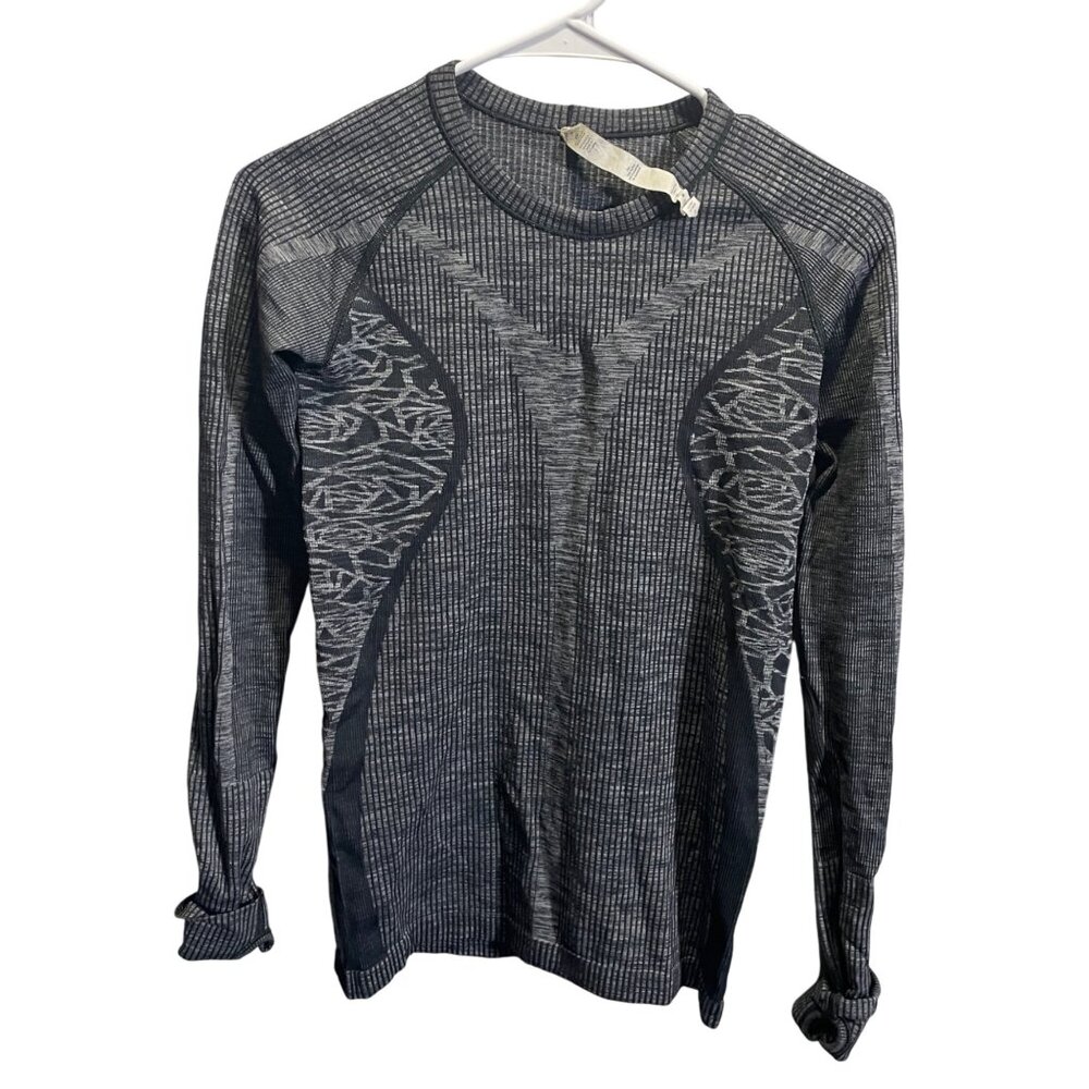 Lululemon Athletic Long Sleeve Shirt Size 4 Black/Gray Pattern